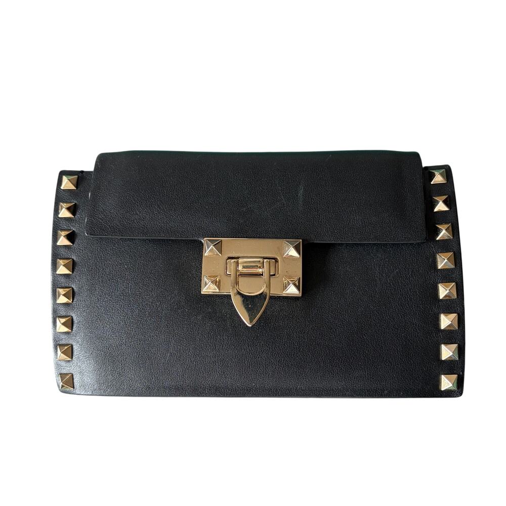 Valentino Rockstud Flap Convertible Black Leather Bag + COA